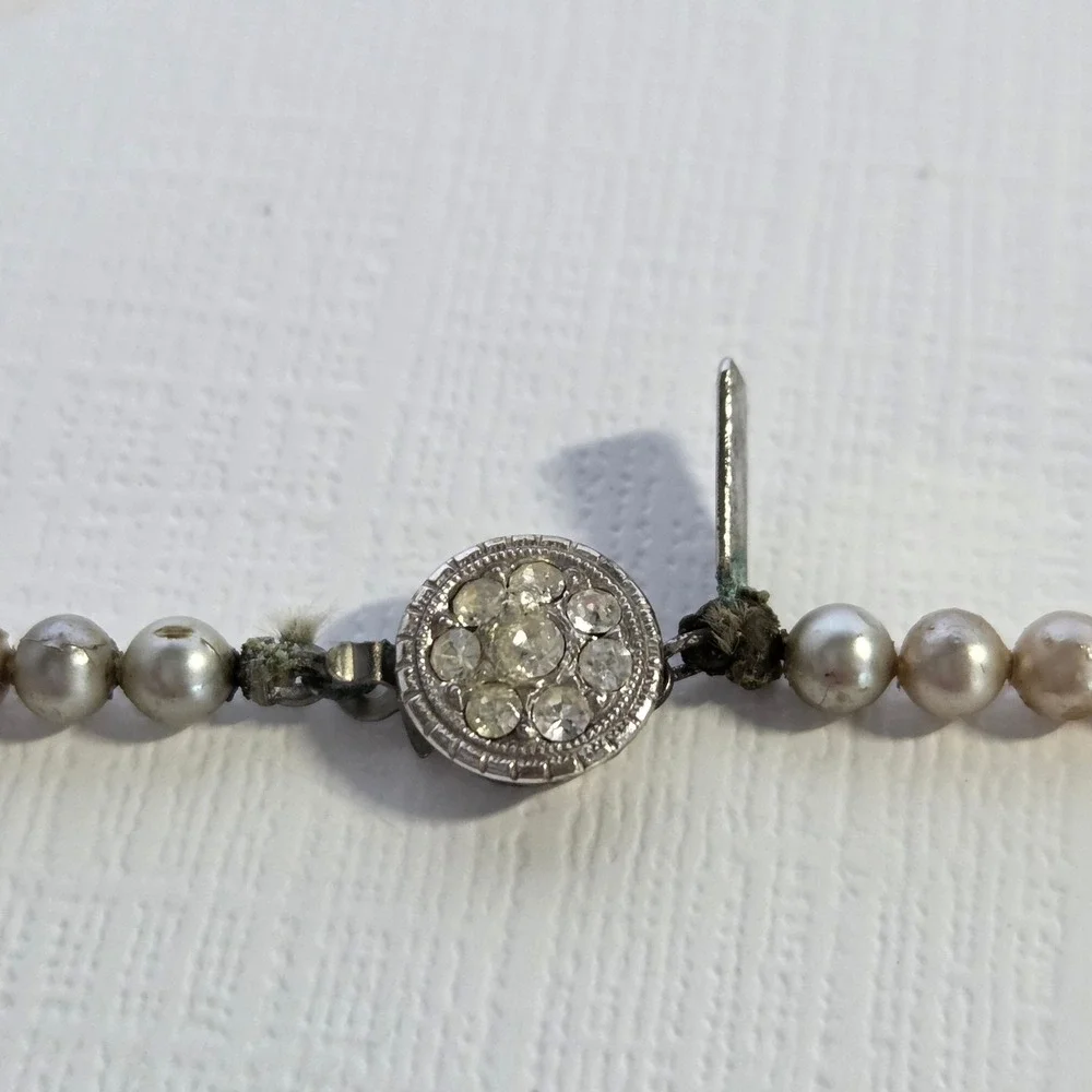 Tammey Jewels Faux Pearl Necklace Cream Graduated Rhinestone Clasp